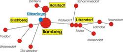 An die Kläranlage Bamberg angeschlossene Gebiete